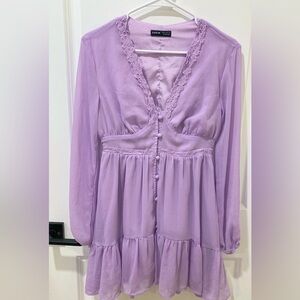 Women Purple Long Sleeves Feminine Dress